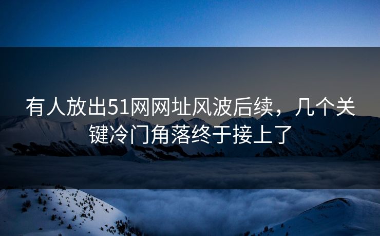 有人放出51网网址风波后续，几个关键冷门角落终于接上了