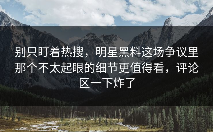别只盯着热搜，明星黑料这场争议里那个不太起眼的细节更值得看，评论区一下炸了