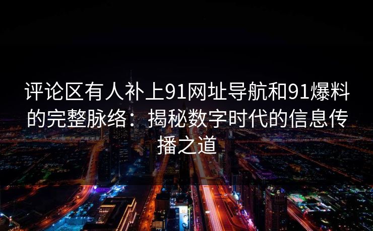 评论区有人补上91网址导航和91爆料的完整脉络：揭秘数字时代的信息传播之道